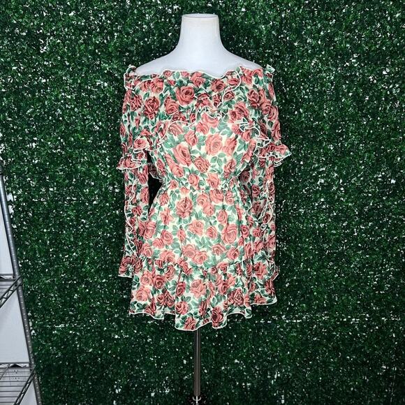 Topshop Dresses & Skirts - NWOT Topshop Petite Frill Ruffle Bardot Mini Dress in Rose – Sz 2